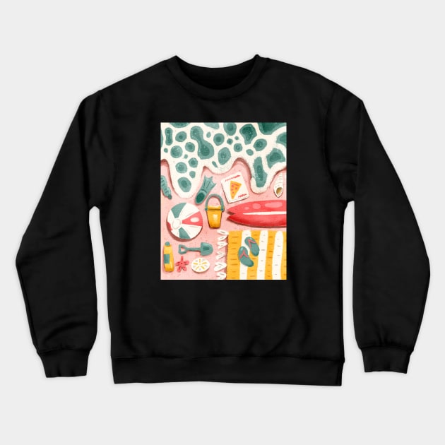 Pastel Pink Beach Day (no outline) Crewneck Sweatshirt by narwhalwall